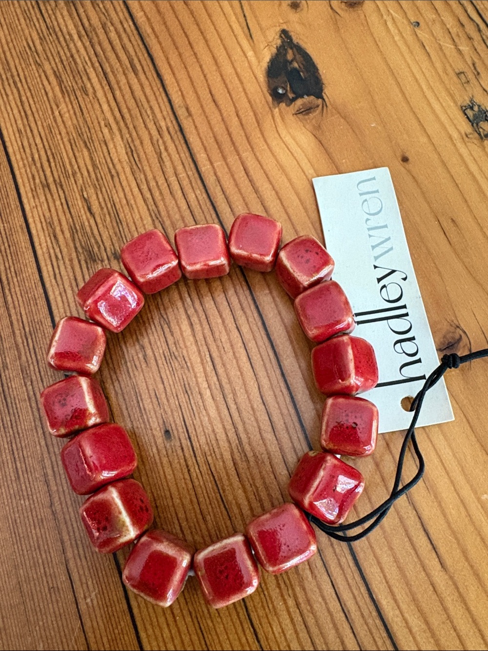 Red Ceramic Cube Stretch Bracelet